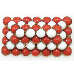 Czechoslovakian Red White Glass Patriotic Rectangular Bar Pin Vintage